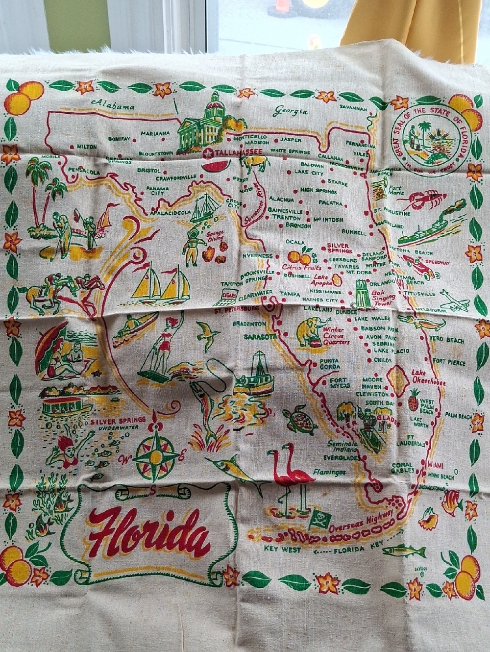 35"×40" Calico Map Of Florida.
